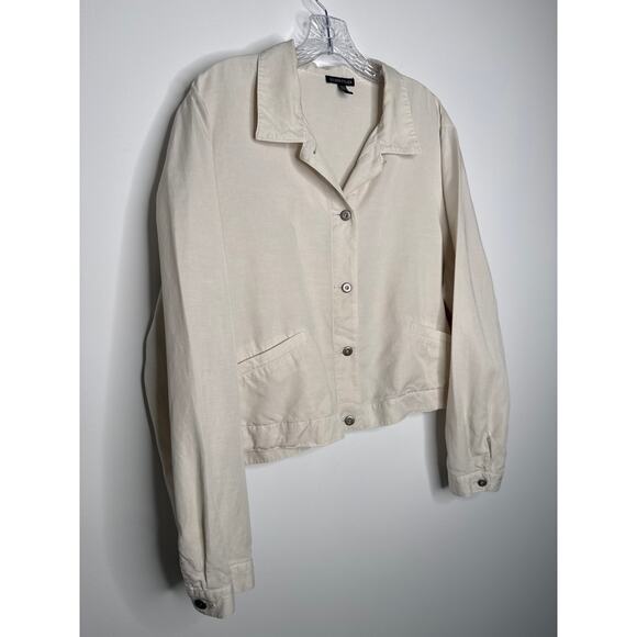 Eileen Fisher Boxy linen blend collared jacket neutral button front beige large - Picture 5 of 12